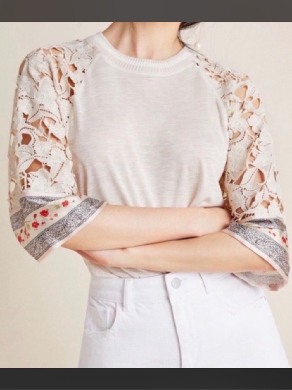 Anthropologie TINY Cassidy Top Women’s Size Small Crochet Lace Sleeves